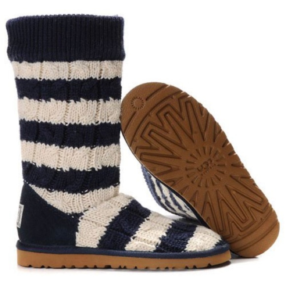 Navy and Cream Cable Knit Ugg Boots